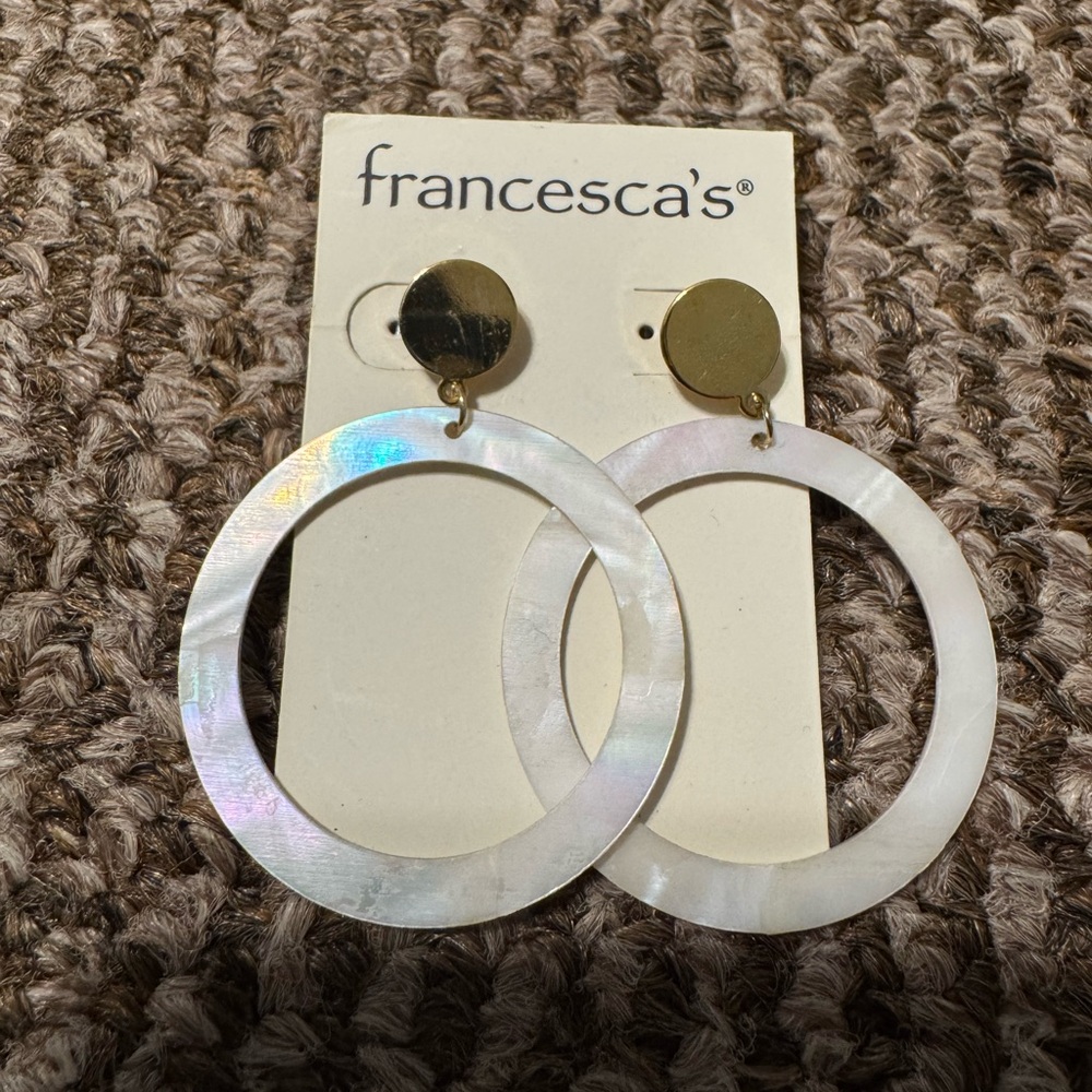 Francesca's Collections Gold and Pearl Hoop Earrings